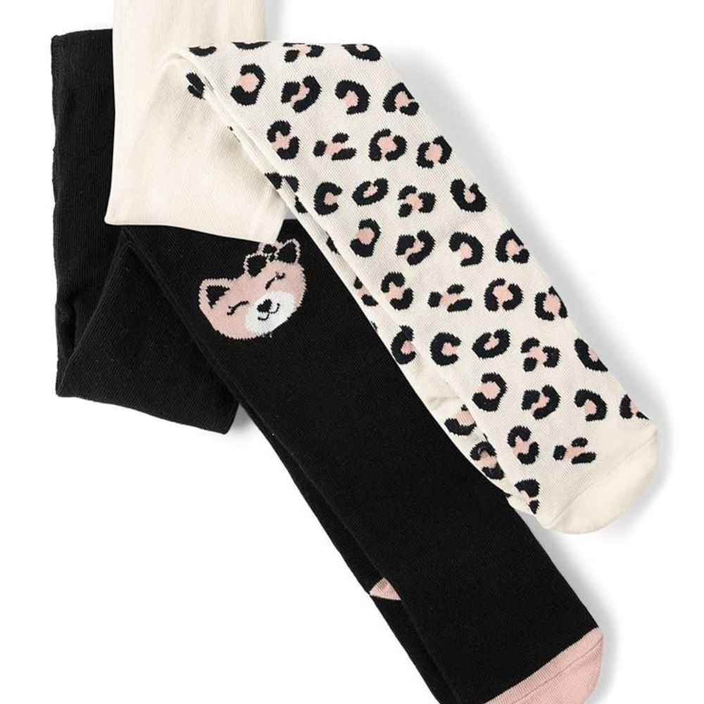 Girls Gymboree Animal Leopard Print Pink & Black Tights Set of 2 Size 10-12 NEW